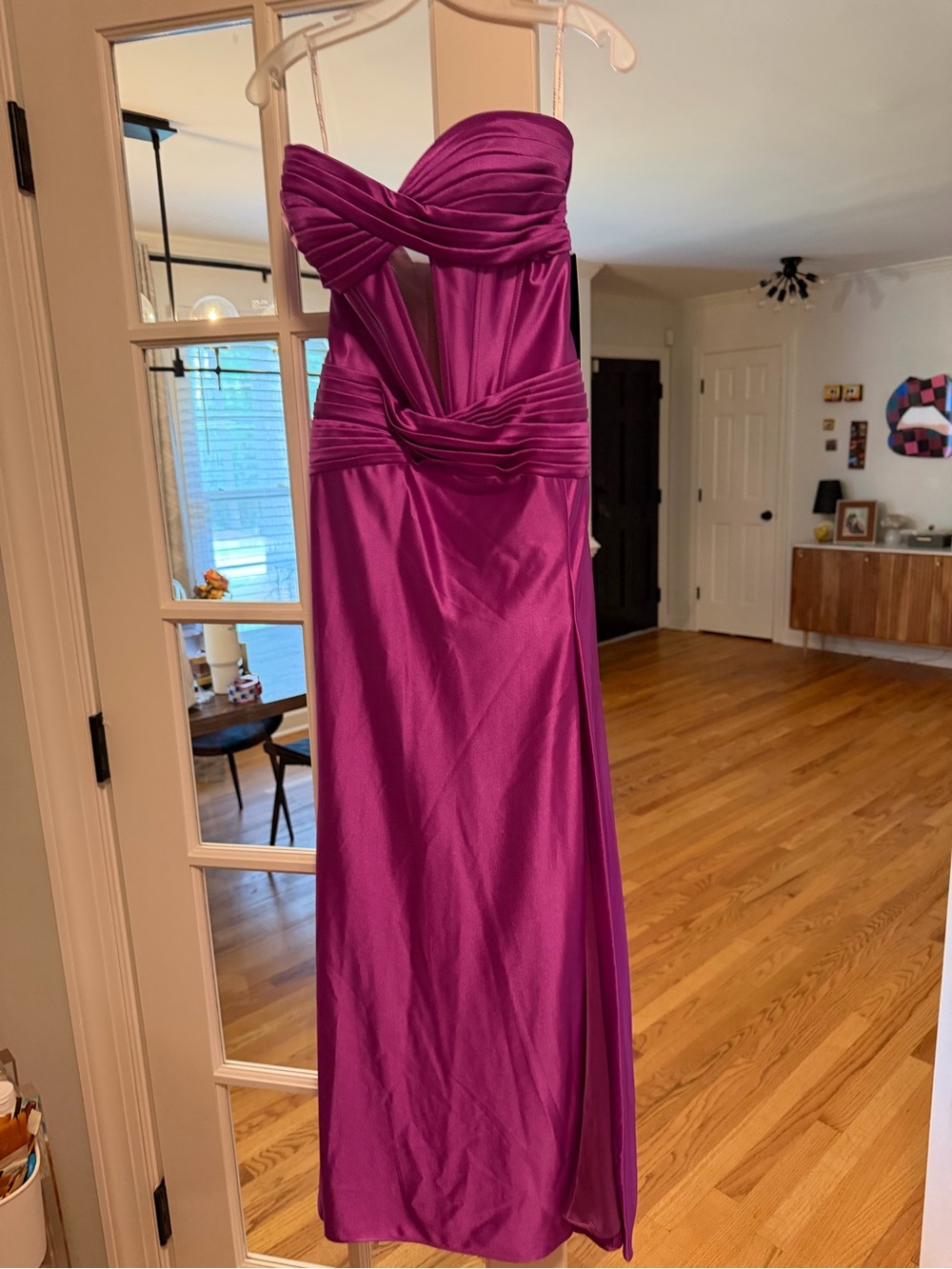 Strapless Sherri Hill Fuchsia Evening Gown